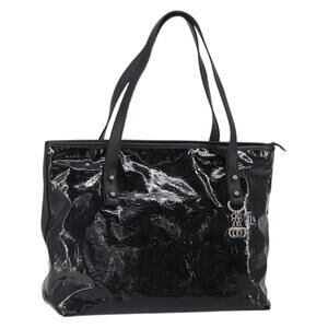 Salvatore Ferragamo Gancini Tote Bag Enamel Black Silver Auth BA9402